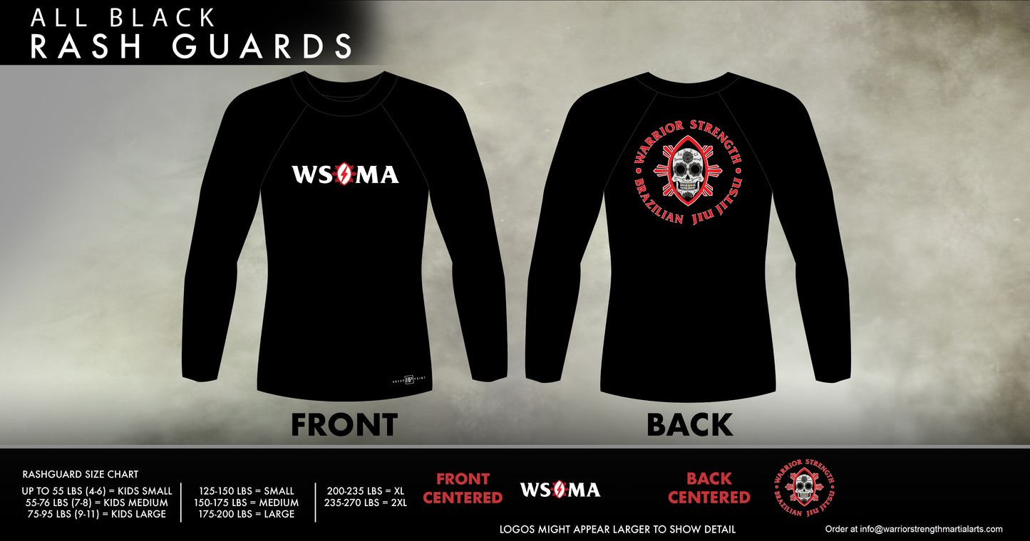 Warrior Strength BJJ Academy Rash Guards | All Black